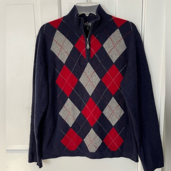 Allen Solly Men's 100% 2 Ply Cashmere 1/4 Zip Argyle Sweater Size M Academia - Picture 1 of 12